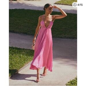 A.L.C. Satin Pleated Pink Midi Skirt